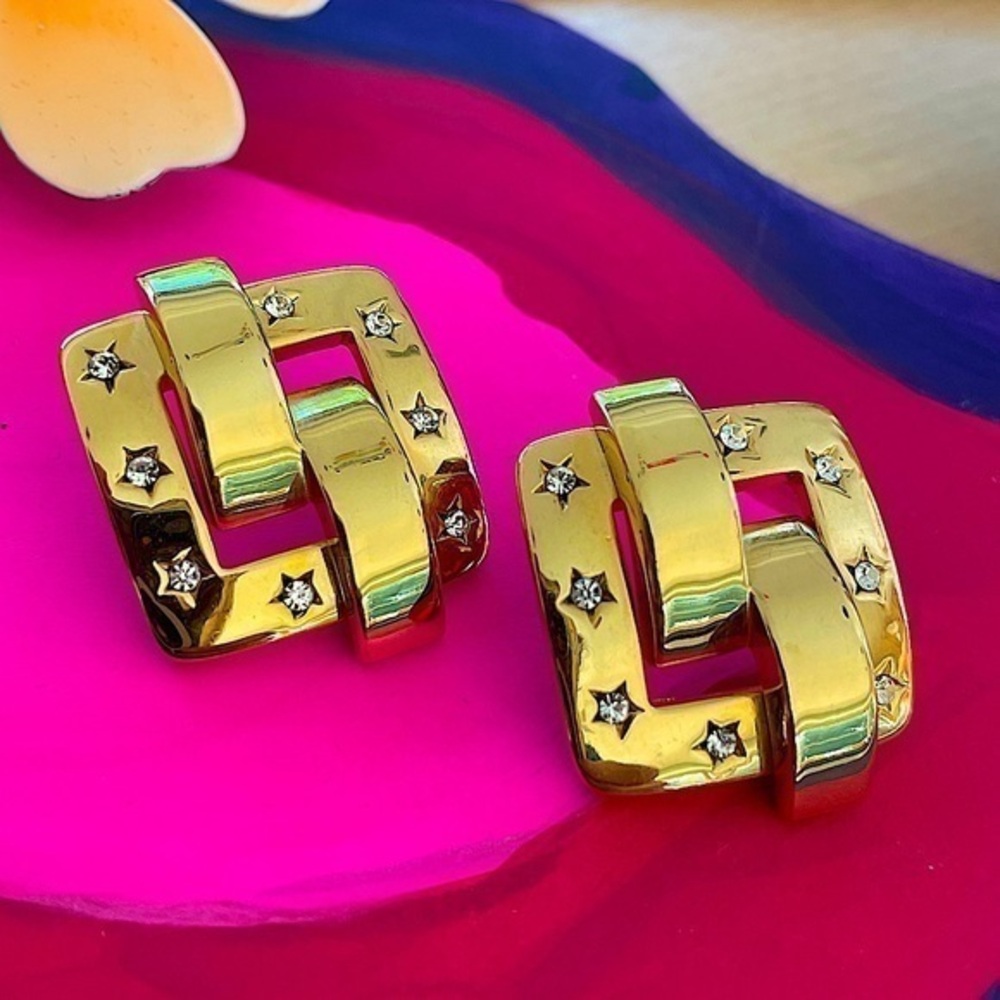 Joan Rivers Gold Star Earrings - Sparkling Statement Collectors' Item